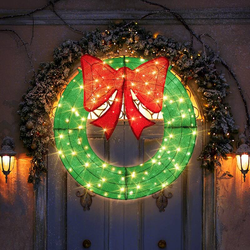 Costway 48 Inch Pre-Lit Christmas Wreath with 200 LED Lights Red Bow - See Details