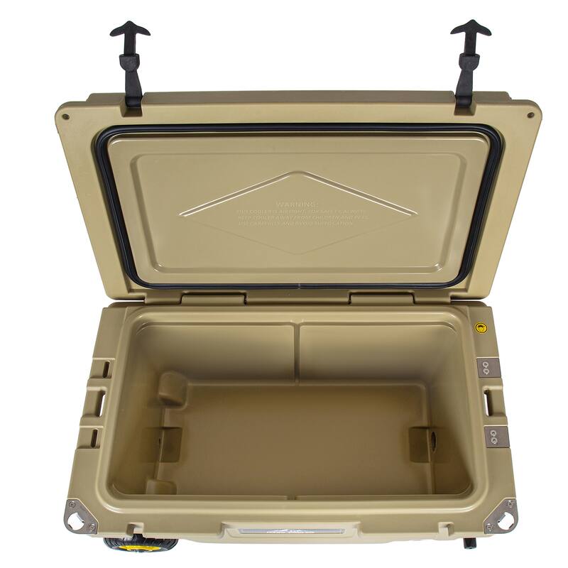 65 Quart Khaki Cooler, Ultra-Tough Hard Shell Ice Chest, Heavy-Duty Insulated Portable Cooler with 6-Day Ice Retention