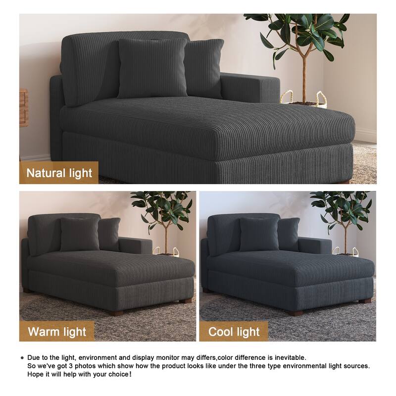 Upholstered Corduroy Modular Sectional Sofa with 2 throw pillows