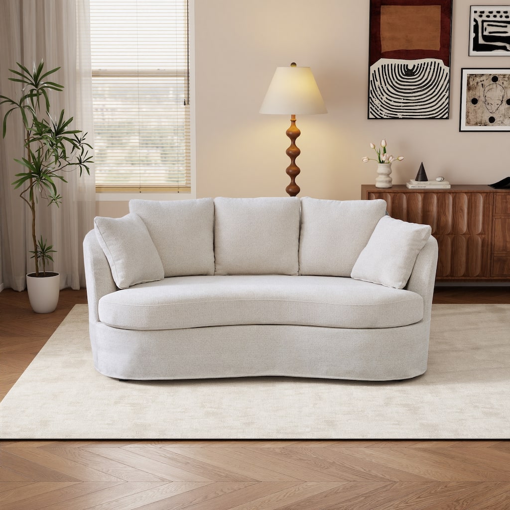 73.8"W Modern Wide Curved Sofa, Modern Luxury Plush Chenille