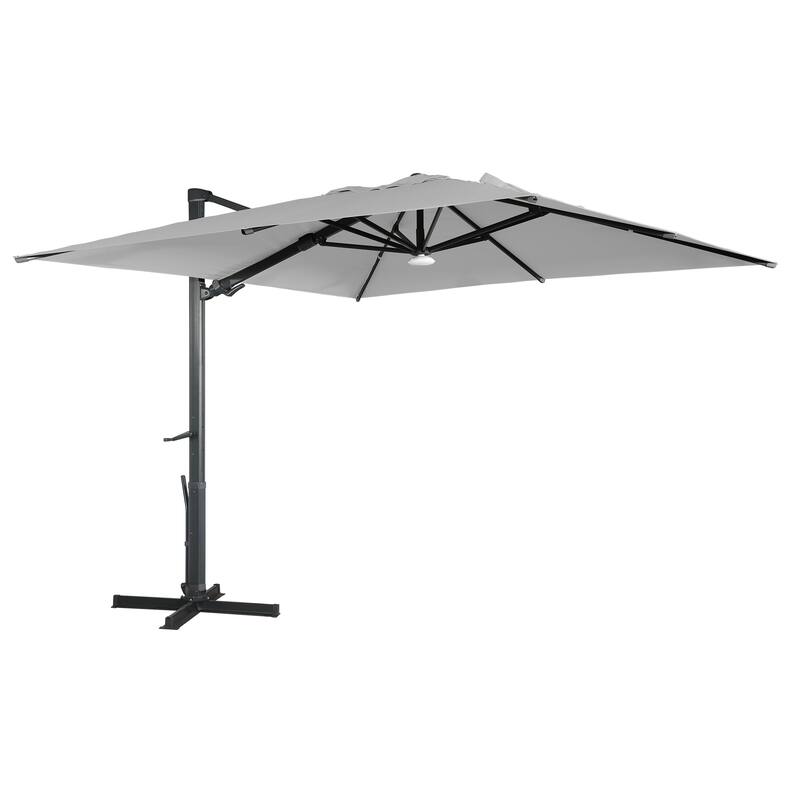 10FT Patio Square Cantilever Market Umbrella with Bluetooth Lights - Grey