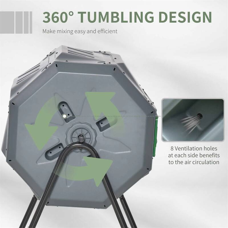 42.3 Gallon Dual-Chamber Rotating Compost Bin Outdoor Garden Tumbler with Ventilation Durable Steel and PP Light Gray