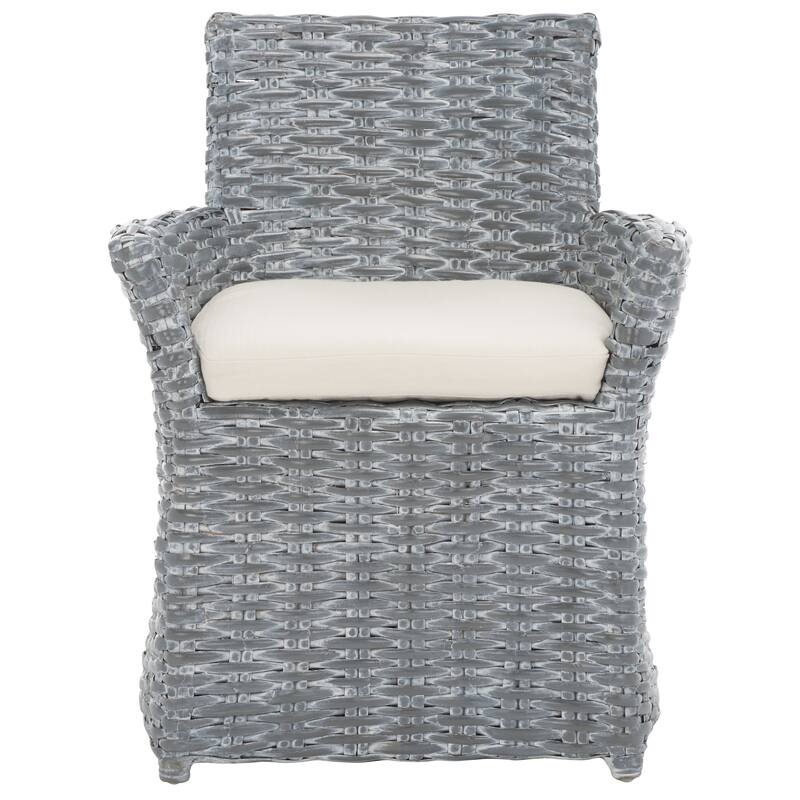 SAFAVIEH Ginny Wicker Washed Out Grey Arm Chair - 28" W x 24" D x 33" H - 28Wx24Dx33H - Grey White Wash