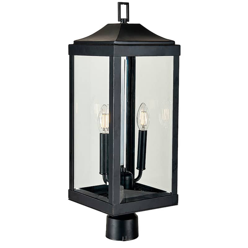 2 Light Outdoor Post Lantern in matte black finish - 23.4"H x 8"W x 8"D - Matte  Black - 23.4"H x 8"W x  8"D