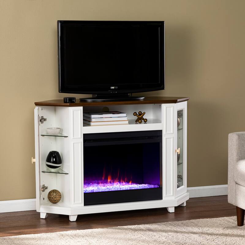 SEI Furniture Daventry Transitional White Wood Color Changing Fireplace