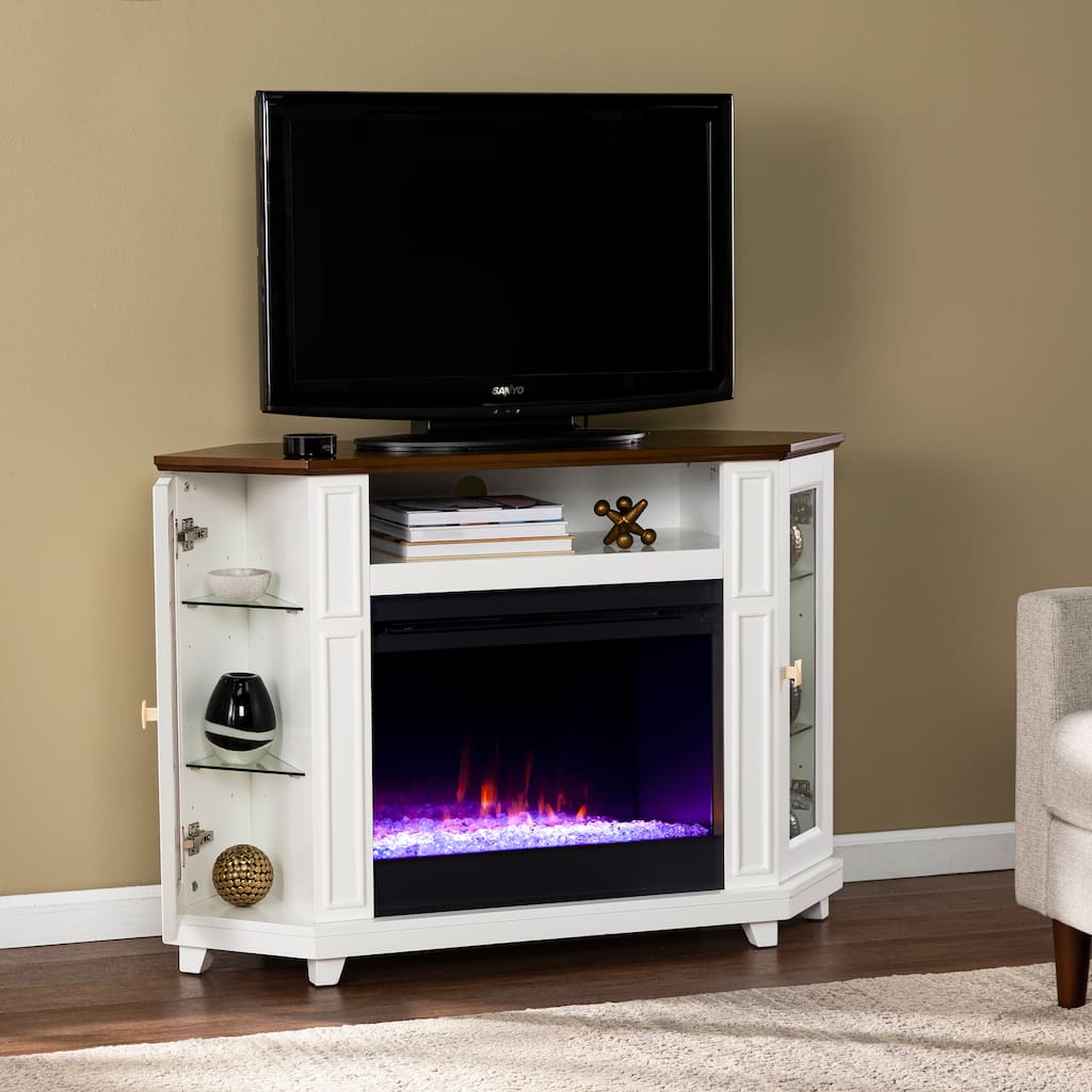 SEI Furniture Daventry Transitional White Wood Color Changing Fireplace