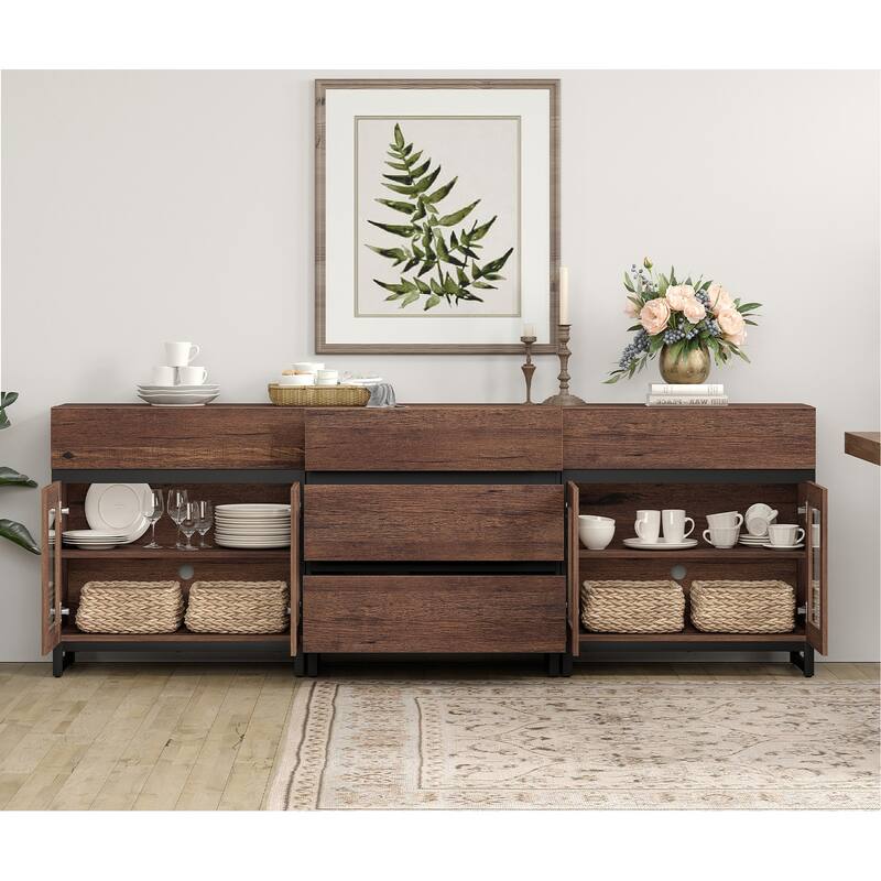 WAMPAT 3 in 1 Multifunctional Sideboard Buffet Cabinets with Glass Doors and 5 Drawers for Living Room, Kitchen