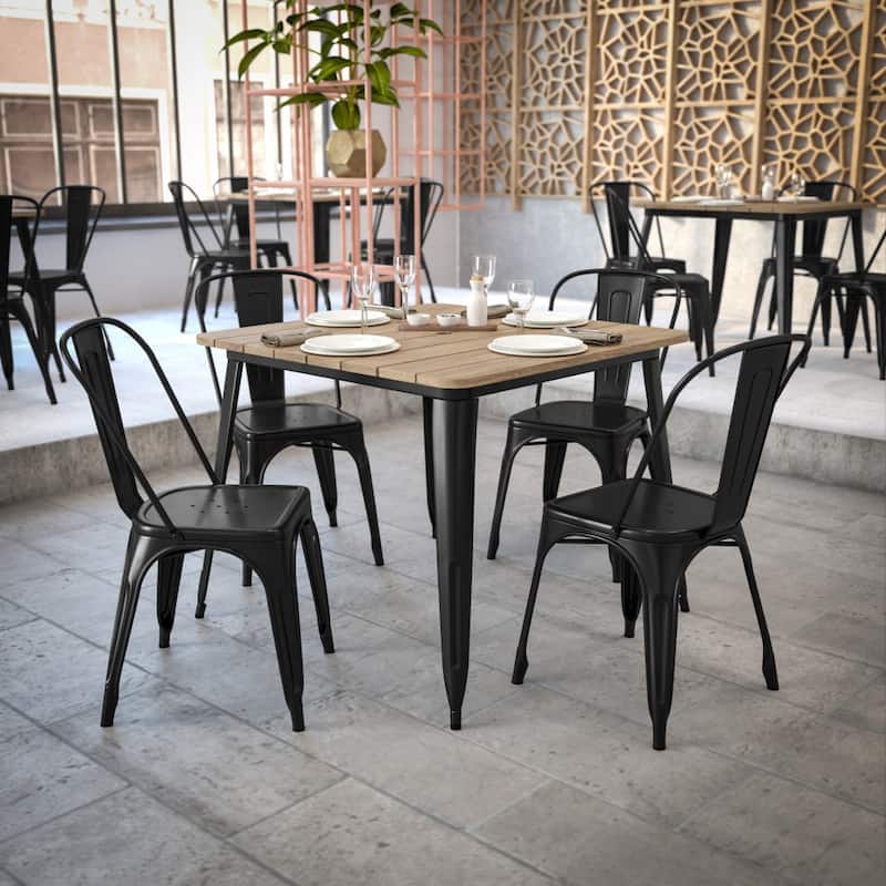 36" SQ Commercial Poly Resin Restaurant Table with Umbrella Hole - 36"W x 36"D x 30"H