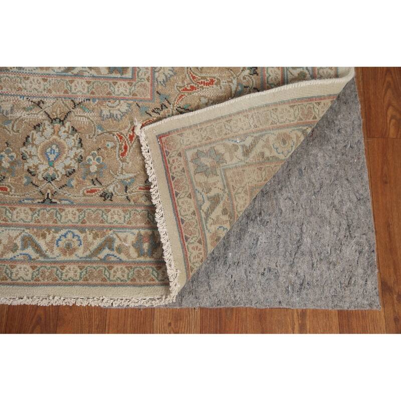 Hand Knotted Oriental 100% Wool Carpet Traditional Floral Beige & Ivories Kashan Area Rug - 12' 8'' X 9' 10''