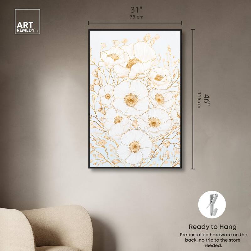 White and Gold Poppies II Canvas by Art Remedy