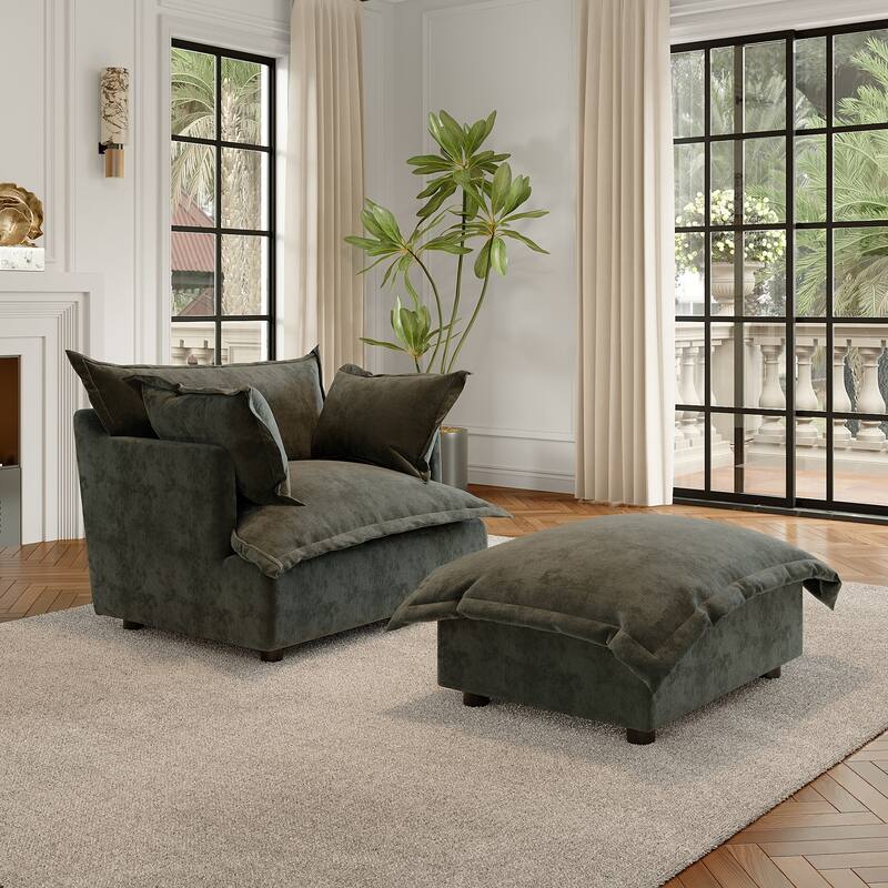 Modern Cloud Chaise Longue Accent Chair with Ottoman set
