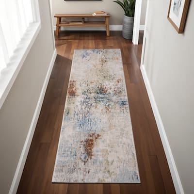HomeRoots Abstract Casual Runner Area Rug - 87.00 in. x 30.00 in. x 0.47 in.