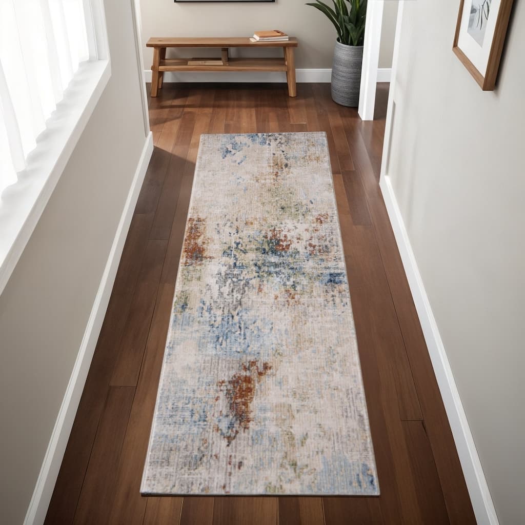 HomeRoots Abstract Casual Runner Area Rug - 87.00 in. x 30.00 in. x 0.47 in.