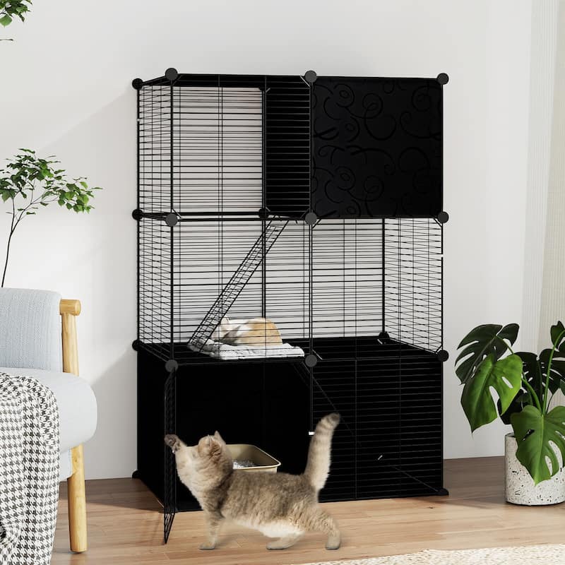 Costway 3-Tier Indoor Metal Wire Kitten Enclosure with 2 Ramps, Pet - See Details