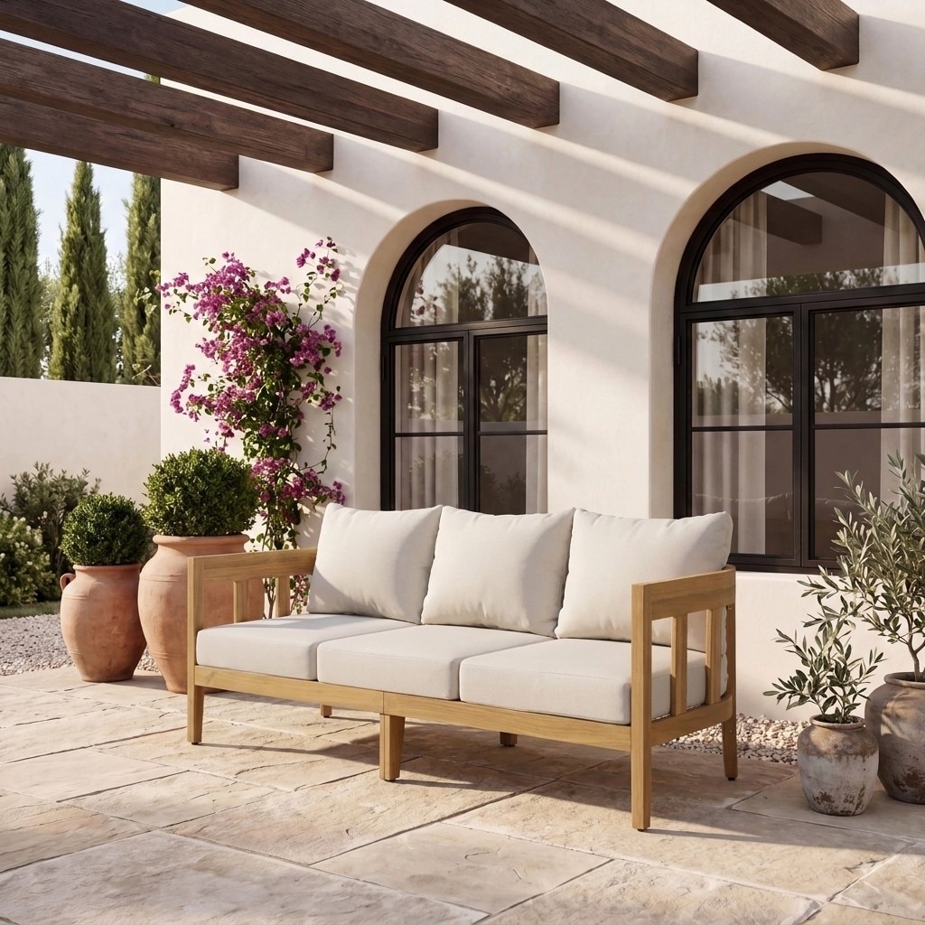 SAFAVIEH Outdoor Living Owen Scandinavian Teak Sofa