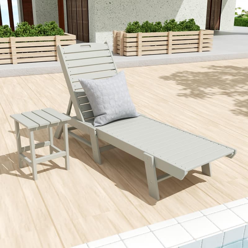 Laguna Hdpe All Weather Outdoor Patio Pool Reclining Armless Chaise Lounges With Side Table (2-Piece Set) - Sand