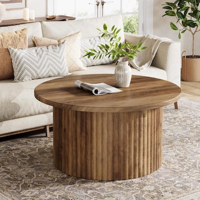 Round Coffee Table with Metal Base for Living Room