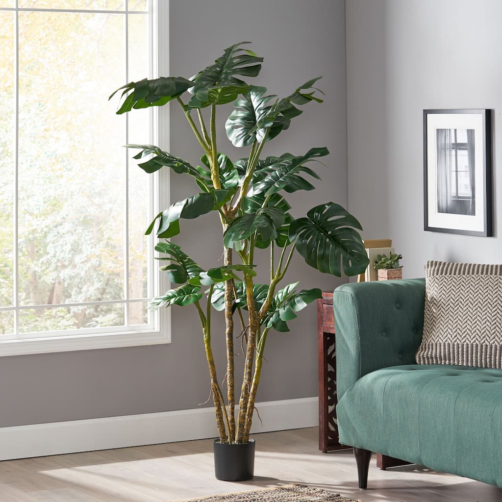 Artificial Monstera Tree 71 Inch Tall Potted Plant for Home Decor - Green