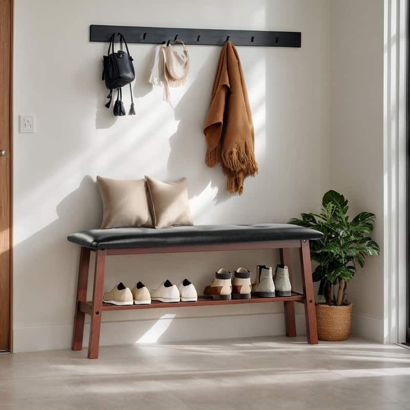 39.4''Dining Room Bench with PU Leather Upholstered with Seat Tufted Design for Living Room