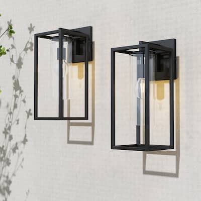 2 Pack Metal 1-Light Clear Glass Outdoor Wall Sconce Light
