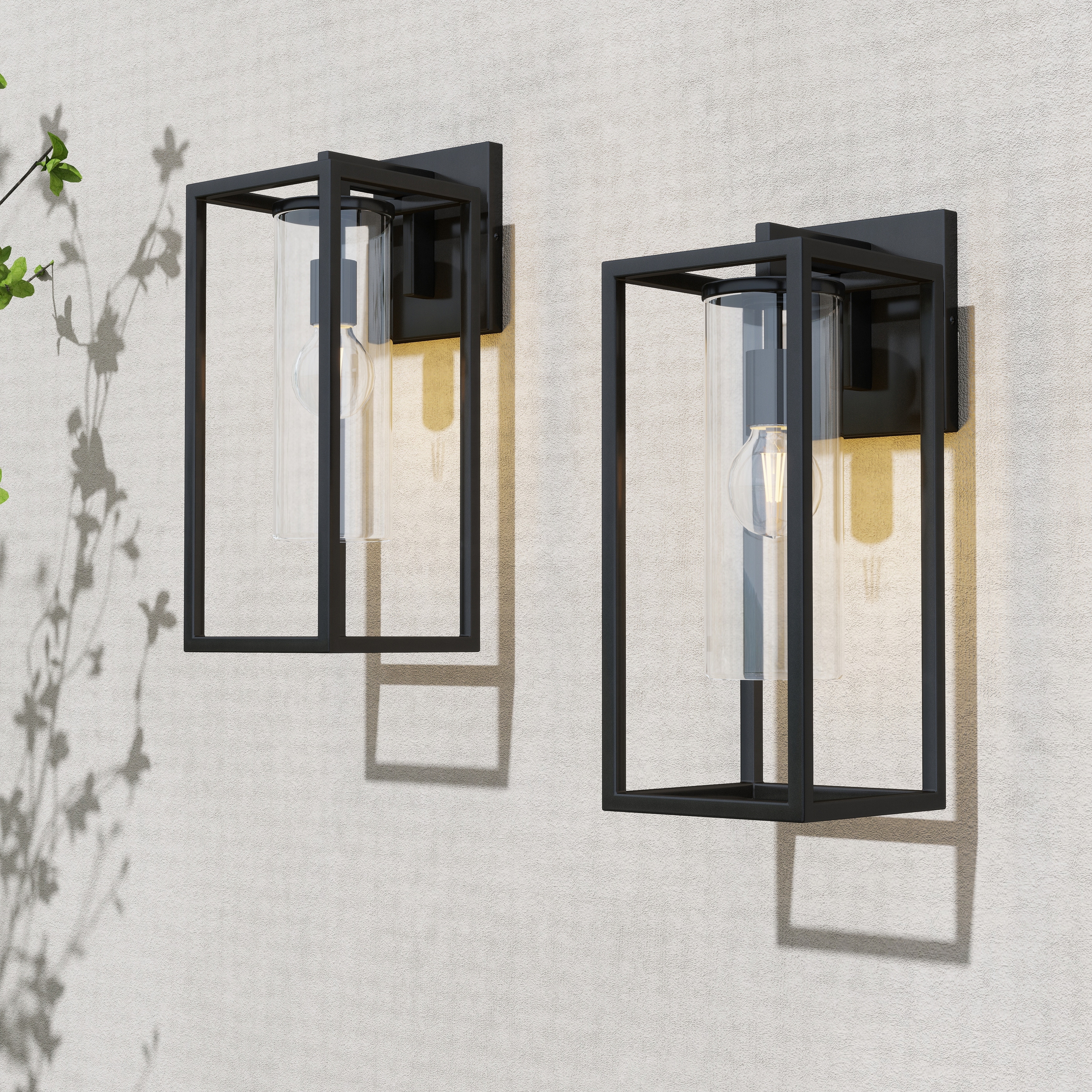 2 Pack Metal 1-Light Clear Glass Outdoor Wall Sconce Light