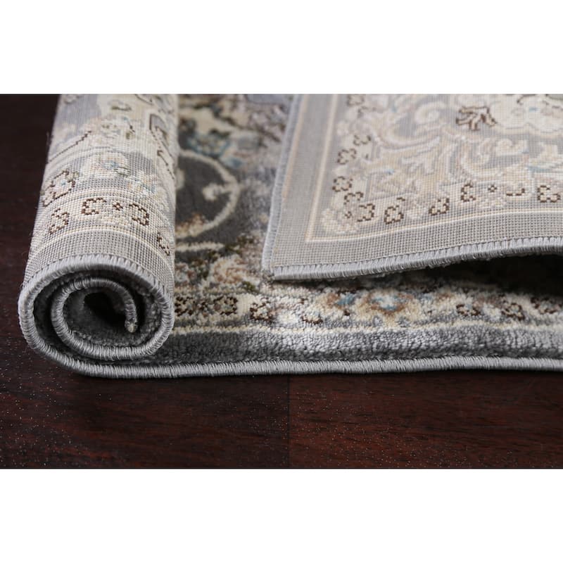 Grey Floral Medallion Transitional Turkish Rug Oriental Carpet