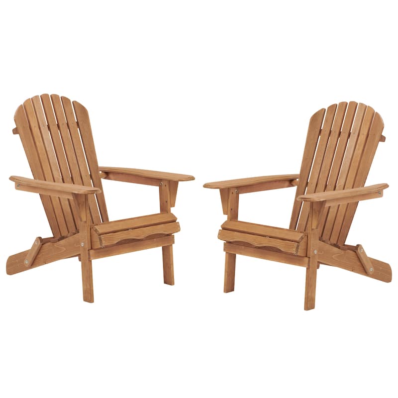 Outdoor Wooden Folding Adirondack Chair Set of 2 with Pre-Assembled BackRest, for Garden Backyard Porch Pool