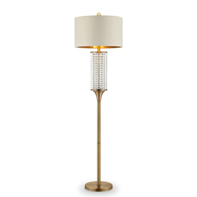 Gold Metal Column Floor Lamp with Drum Shade and Rotary Socket Switch - 17” x 17” x 62.25” (D x W x H)