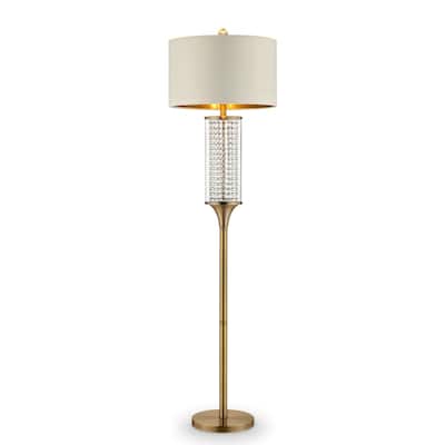 Gold Metal Column Floor Lamp with Drum Shade and Rotary Socket Switch - 17” x 17” x 62.25” (D x W x H)
