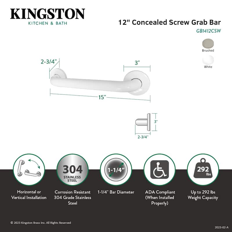 Kingston Brass Made To Match 12-Inch Stainless Steel Grab Bar
