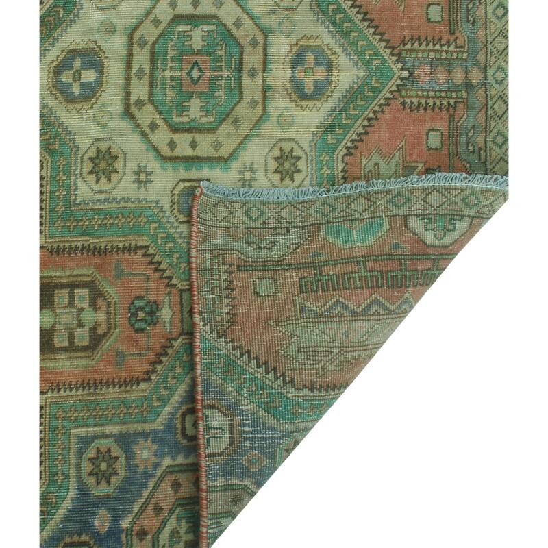 Fine Vintage Distressed Ashly Rust/Green Rug - 4'7" x 9'5"
