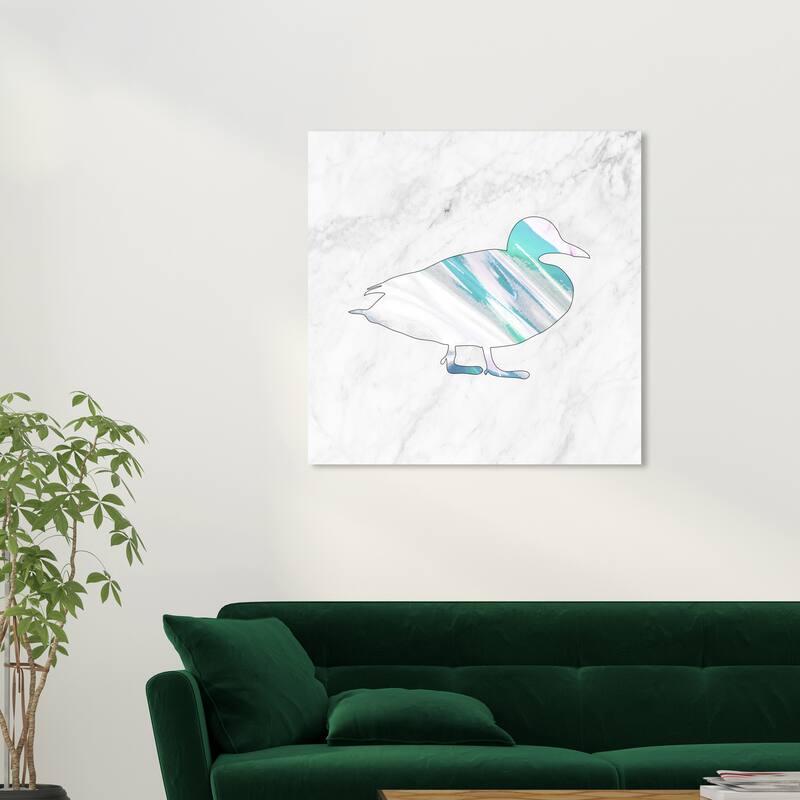 Wynwood Studio Canvas Animals Duck Holo and Marble White and Off-white Modern & Contemporary Wall Art Canvas Print - 30 x 30