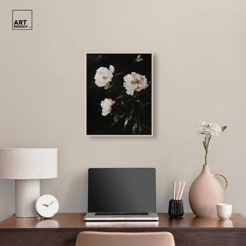 White Peony Nocturne Canvas by Art Remedy