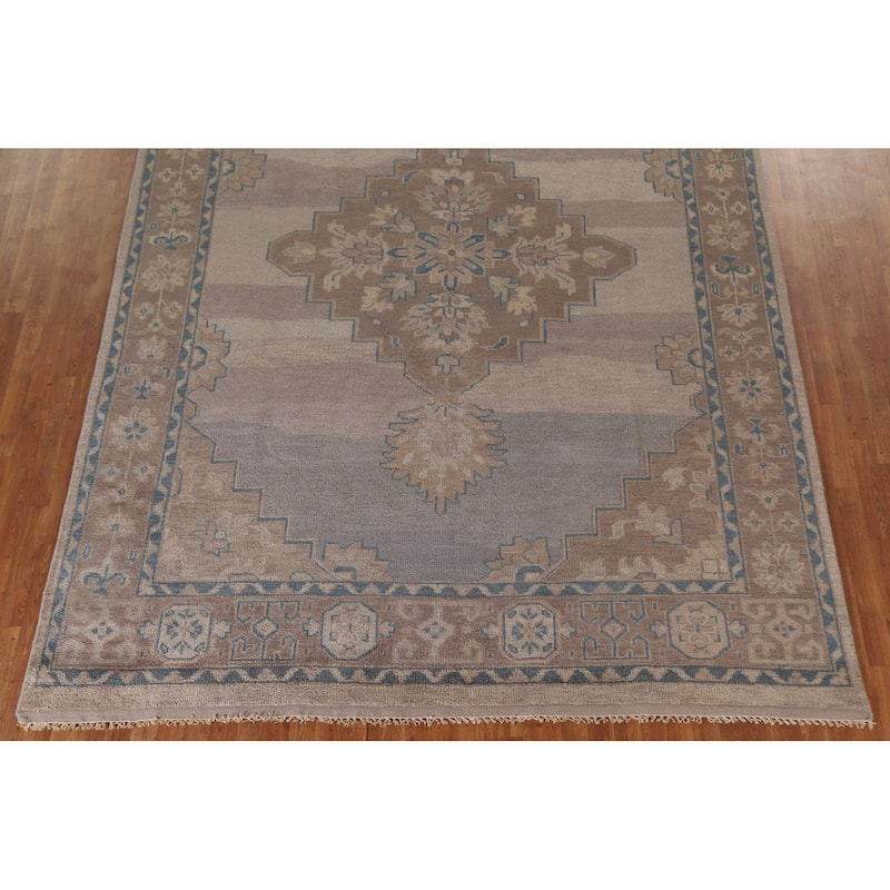 Geometric Oushak Area Rug Hand-knotted Wool Carpet - 8'10"x 12'3"