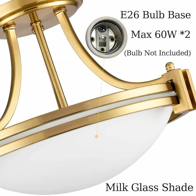 Manarola Semi Flush Mount Ceiling Light Milk Glass Shade 2-Bulbs