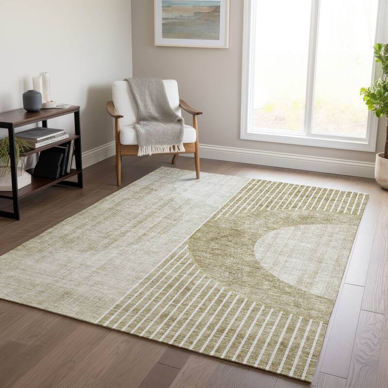 Machine Washable Indoor/ Outdoor Chantille Contemporary Geo Rug - Taupe - 9' x 12'