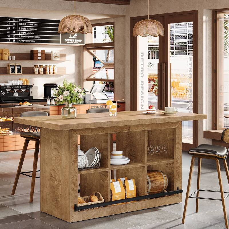 62.6" Rectangular Home Bar Table with 6 Spacious Cubbies