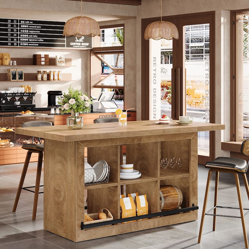 Bar Table with Storage, 62.6" Large Counter Height Pub Table