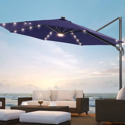 BONOSUKI LED 10FT Patio Cantilever 360 Roration Offset Umbrella