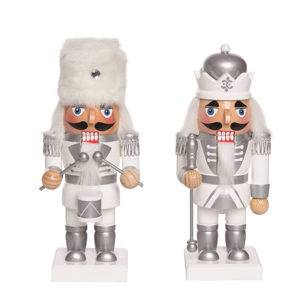 Transpac Wooden 9” Silver Nutcracker Set of 2 Christmas Home Decorations