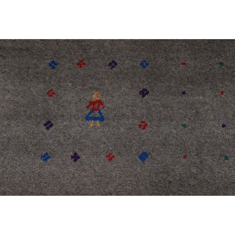 Hand Knotted Oriental 100% Wool Carpet Tribal Animal Pictorial Greys & Charcoal Gabbeh Area Rug - 10' 1'' X 8' 1''