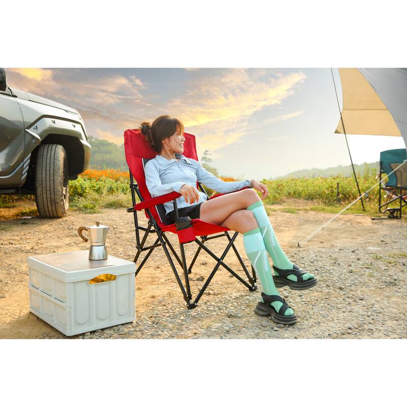 High Back Heavy Duty Lawn Chair Support 250LBS, Portable Collapsible Chair with Cup Holder