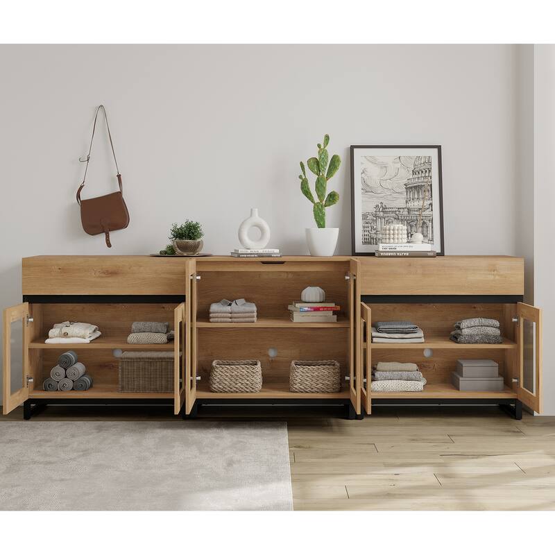 WAMPAT Dresser with Glass Doors, 3 in 1 Modern Chest of Drawers with Adjustable Shelves and 2 Drawers for Bedroom