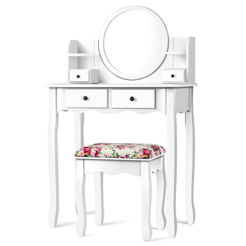 Costway Makeup Vanity Table Drawers Oval Dressing Table Kids Gift