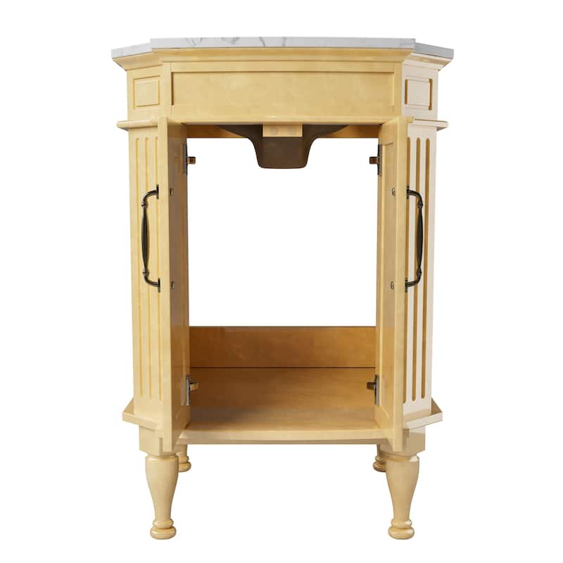 Elegant 24-Inch European Bathroom Vanity with Gold Accents and Marble-Style Sink