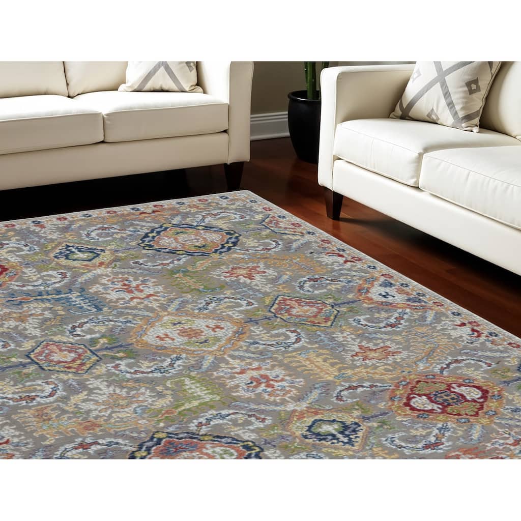 Power Loomed Distressed Floral Traditional Non Skid Area Rug - 90' X '63' X '0.5