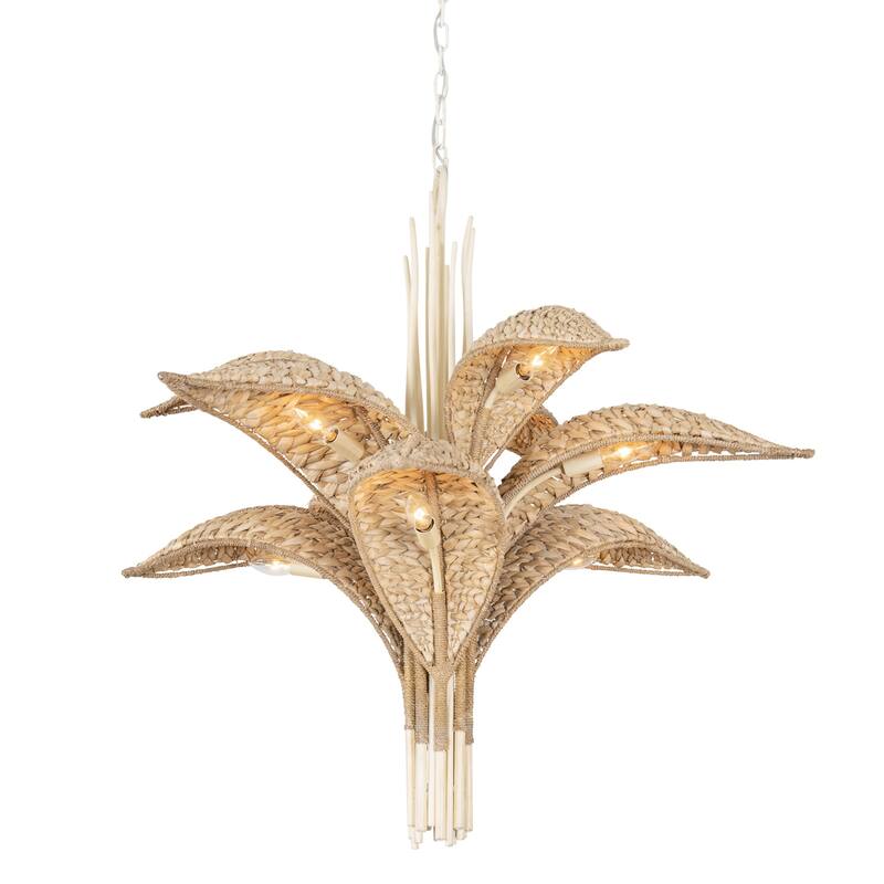 Varaluz Century Palm 9-Light 3-Tier Chandelier - Country White - White, Natural, Tan, Beige
