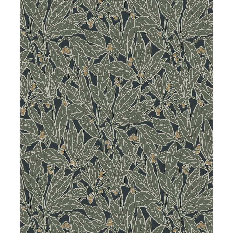 Seabrook Designs Leaf and Berry Nonwoven Unpasted Wallpaper - 20.9 in. W x 33 ft. L - Rosemary