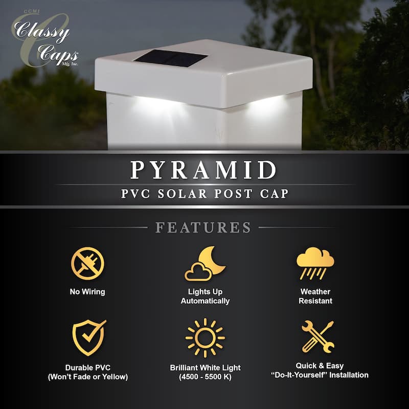 Classy Caps 5x5 White PVC Pyramid Solar Post Cap (Set of 2) - Overstock ...
