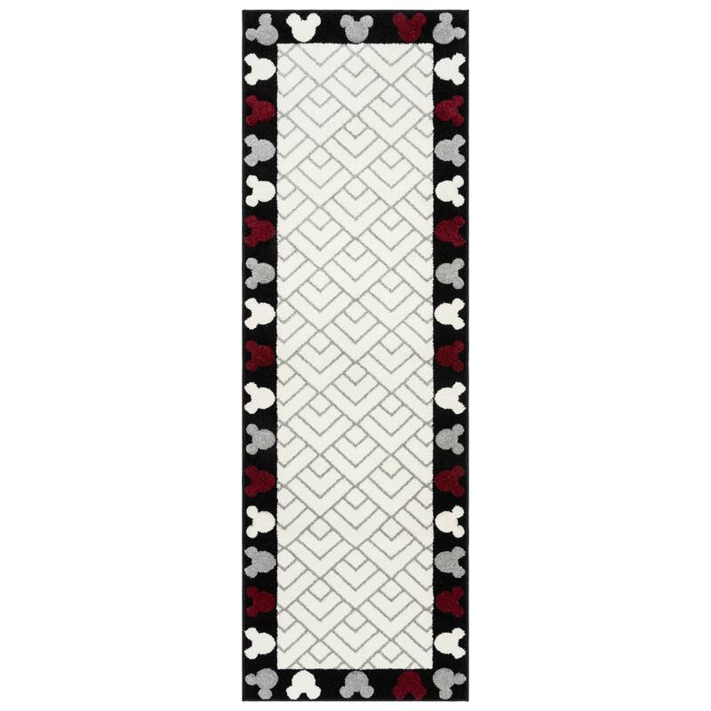 Licensed Disney Bravo Encore Mickey Mouse Modern Geometric Polypropylene Indoor Area Rug Collection - 2' 7" x 8' - Mickey Border - Runner